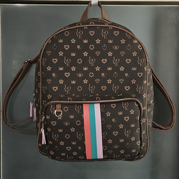Claire's Brown Backpack with Multicolor Accents - Picture 1 of 6